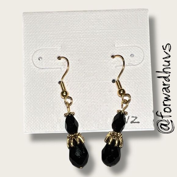 Bundle Sale 3 for $15 | Artisan Earrings – Black Faceted Beads – Gold-Tone Hooks - Picture 7 of 8